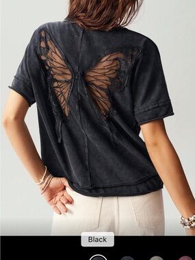 Black Butterfly Cutout Tee - Relaxed Short Sleeve Top
